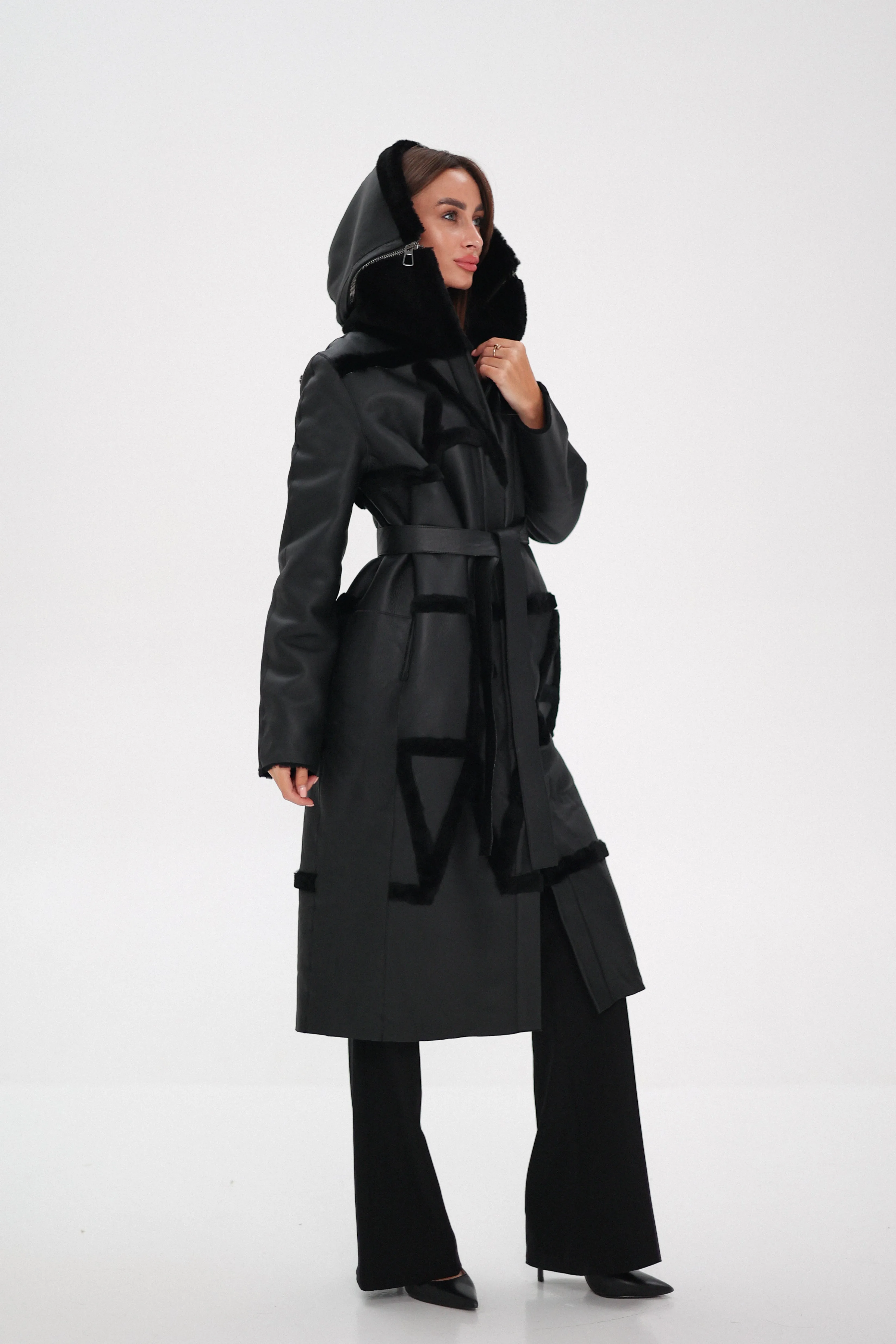 ⇆ Genuine Shearling Lamb Leather Reversible Coat