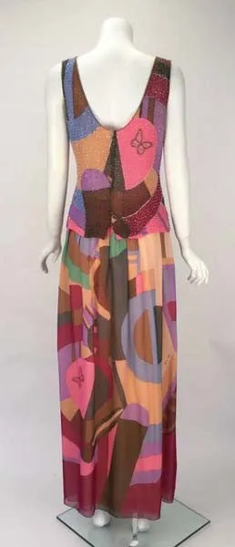 1980s Hanae Mori Silk Multicolored Butterfly Print Ensemble