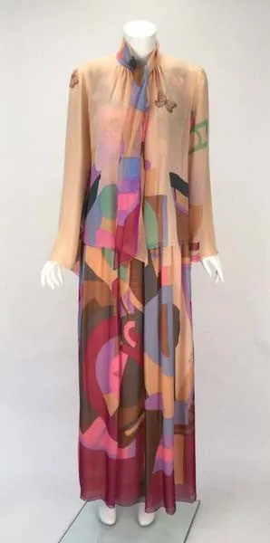 1980s Hanae Mori Silk Multicolored Butterfly Print Ensemble