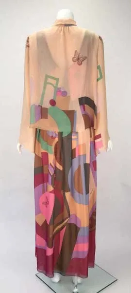 1980s Hanae Mori Silk Multicolored Butterfly Print Ensemble