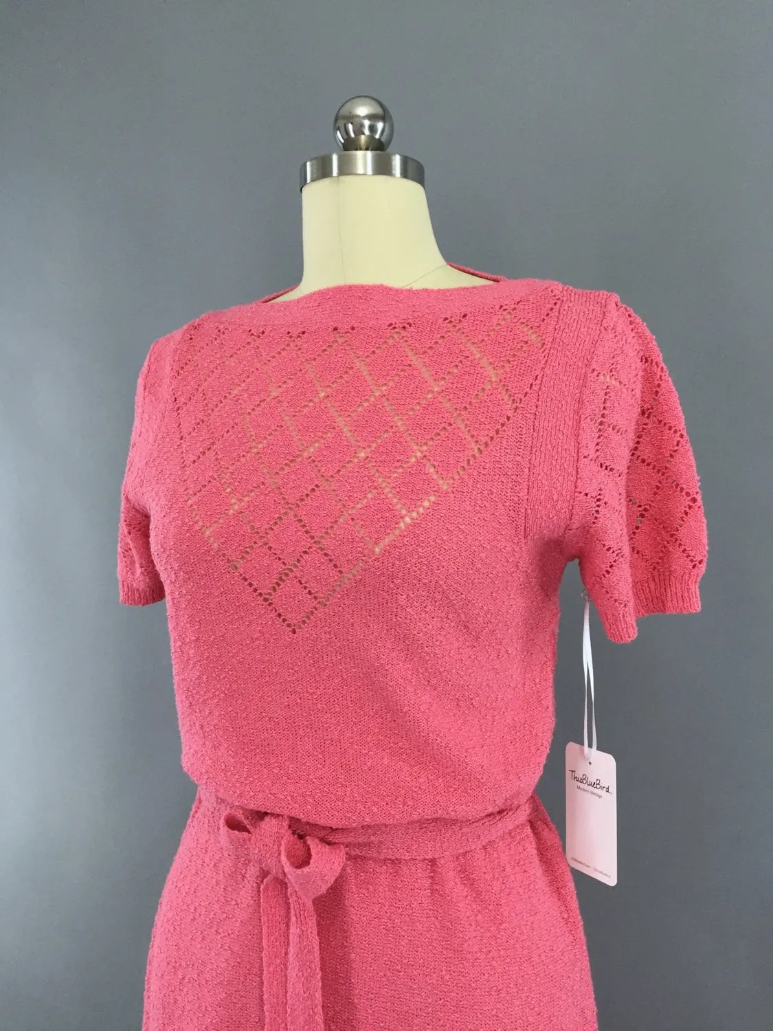 1980s Vintage Carnation Pink Knit Sweater Dress