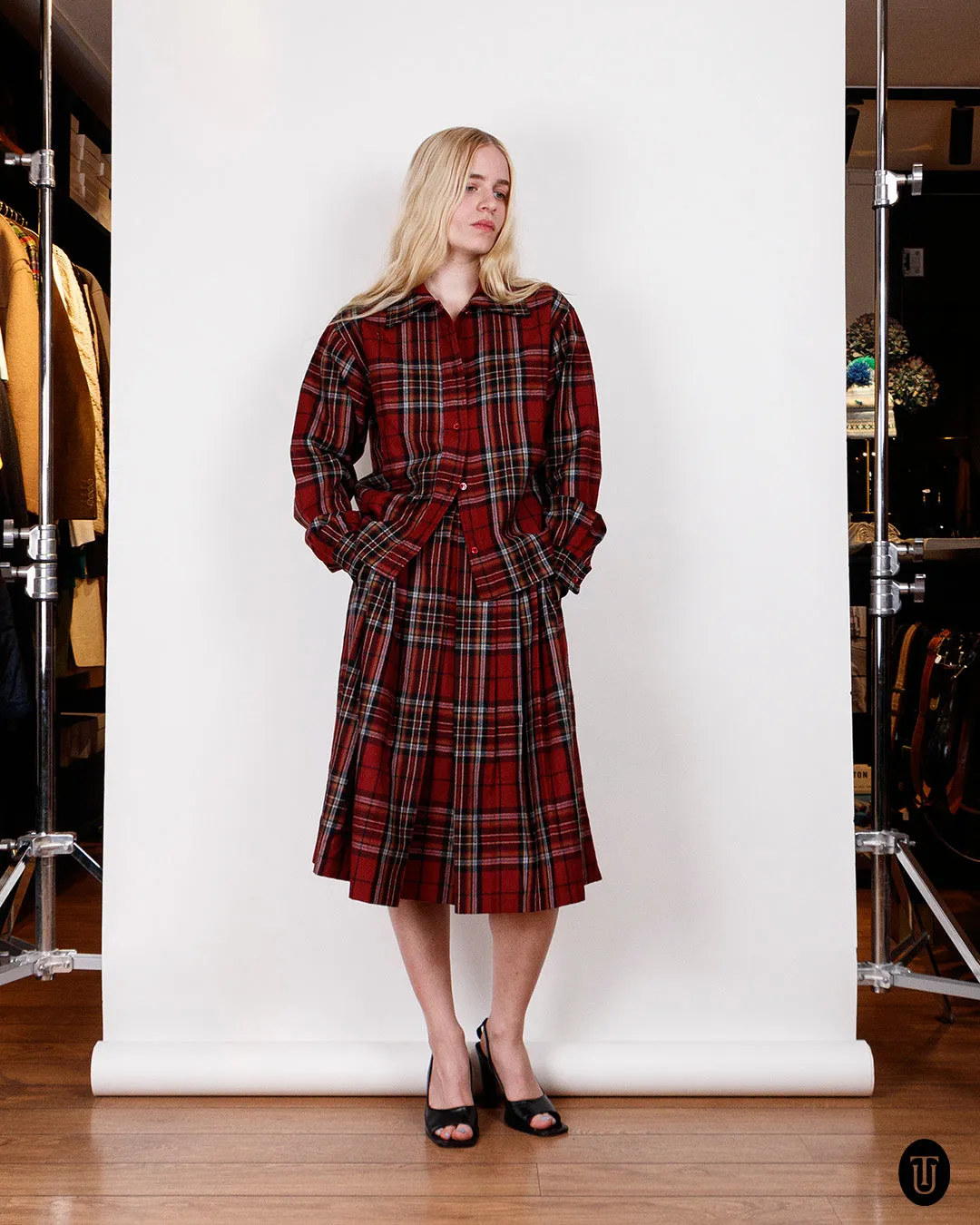 1980s Yves Saint Laurent Rive Gauche Wool Tartan Skirt Suit S