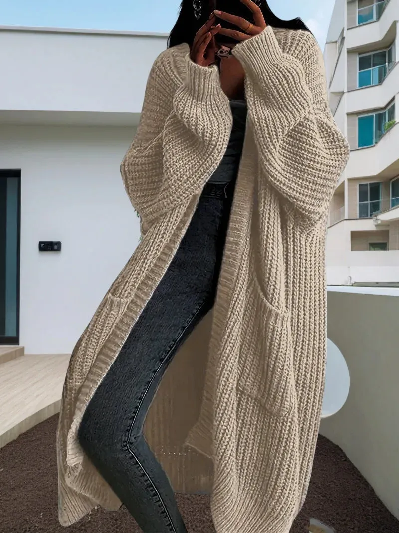 Aiertu Women Pockets Sweater Cardigan Kintted Jacket Spring Autumn Crochet Loose Long Winter Maxi Warm Jumper Coat Cardigans