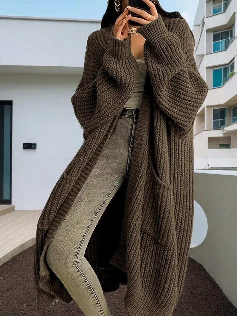 Aiertu Women Pockets Sweater Cardigan Kintted Jacket Spring Autumn Crochet Loose Long Winter Maxi Warm Jumper Coat Cardigans