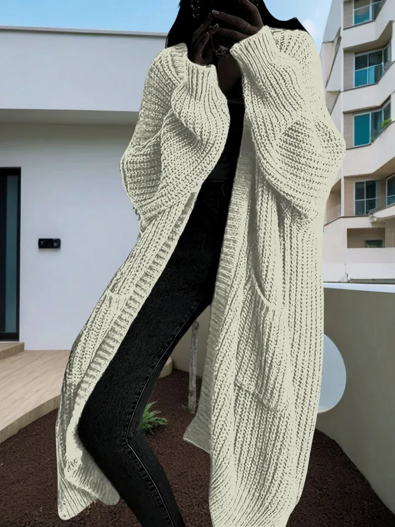 Aiertu Women Pockets Sweater Cardigan Kintted Jacket Spring Autumn Crochet Loose Long Winter Maxi Warm Jumper Coat Cardigans