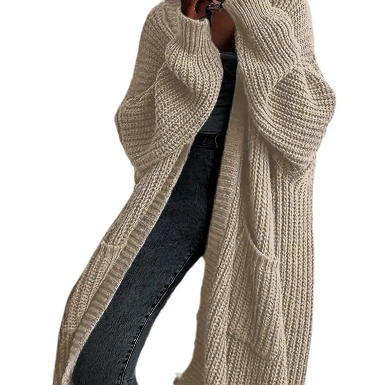 Aiertu Women Pockets Sweater Cardigan Kintted Jacket Spring Autumn Crochet Loose Long Winter Maxi Warm Jumper Coat Cardigans