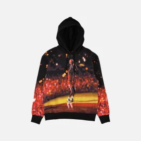 ALLOVER PRINT FLEECE HOODIE - BLACK