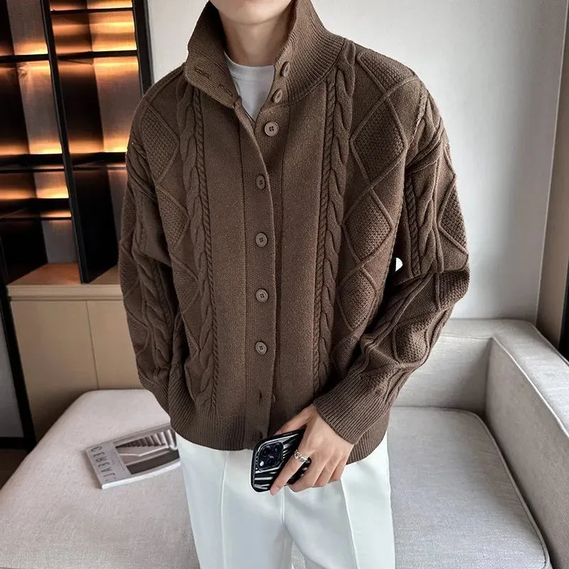 Autumn / Winter New Twist Men's Knitted Cardigan Korean Version of Loose Solid Color Sweater Thick Coat High Quality Knit Coat