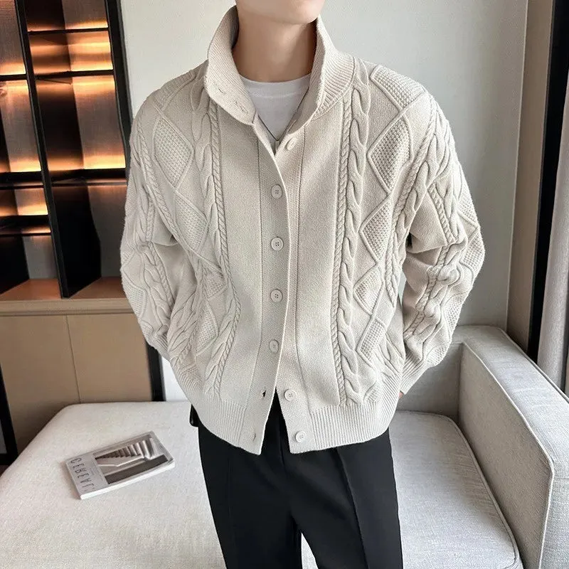 Autumn / Winter New Twist Men's Knitted Cardigan Korean Version of Loose Solid Color Sweater Thick Coat High Quality Knit Coat