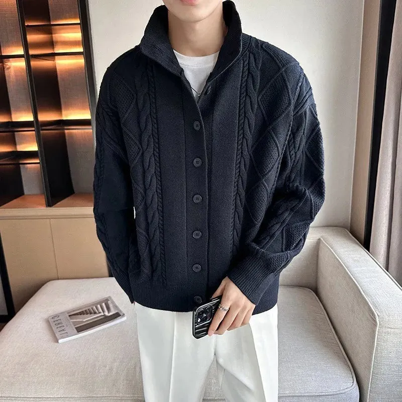 Autumn / Winter New Twist Men's Knitted Cardigan Korean Version of Loose Solid Color Sweater Thick Coat High Quality Knit Coat