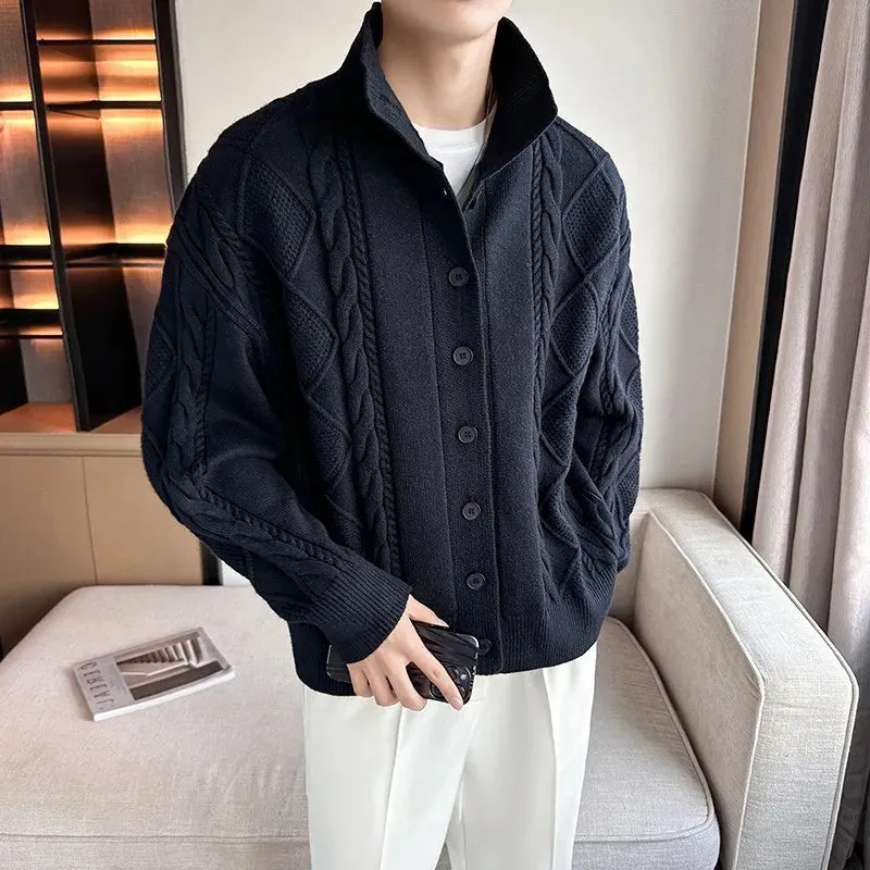 Autumn / Winter New Twist Men's Knitted Cardigan Korean Version of Loose Solid Color Sweater Thick Coat High Quality Knit Coat