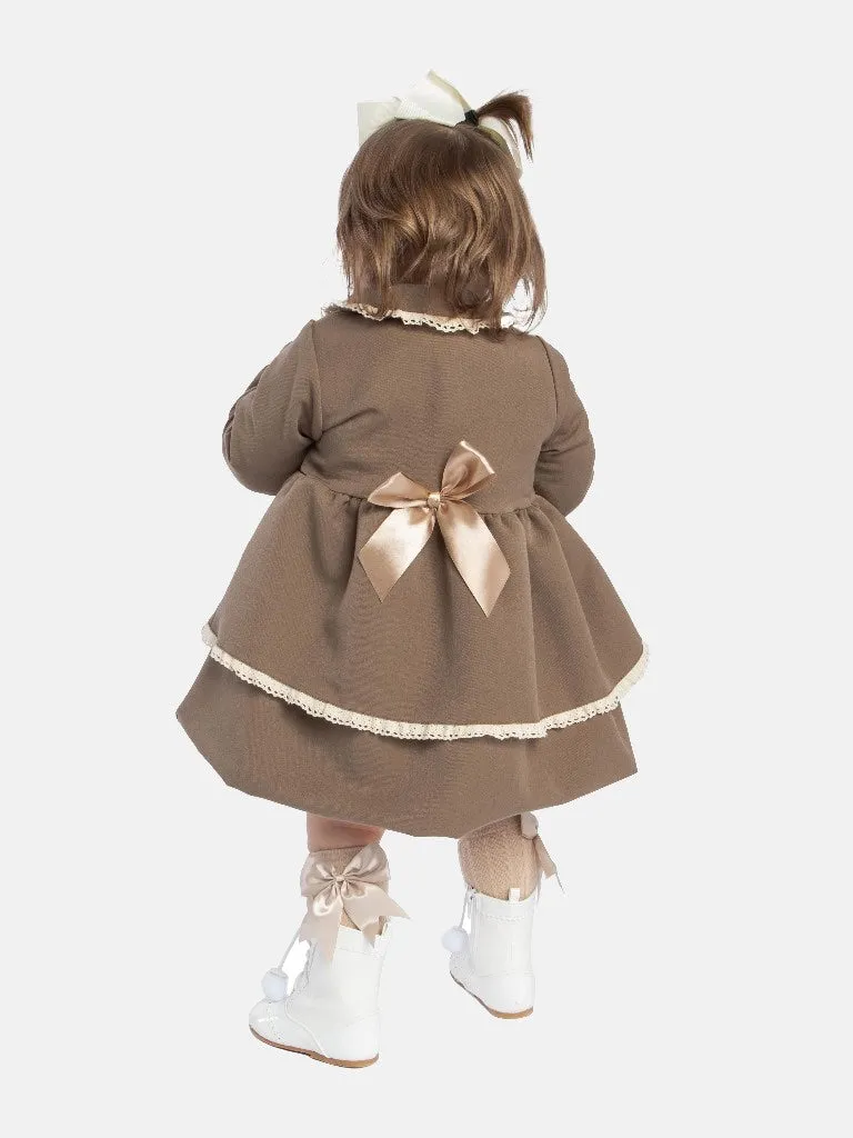 Baby Girl Luxury Spanish Coat with Lace and Bows-Brown