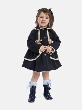 Baby Girl Luxury Spanish Coat with Lace and Bows-Dark Navy Blue