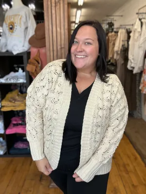 Beige Open Front Cardigan - Plus