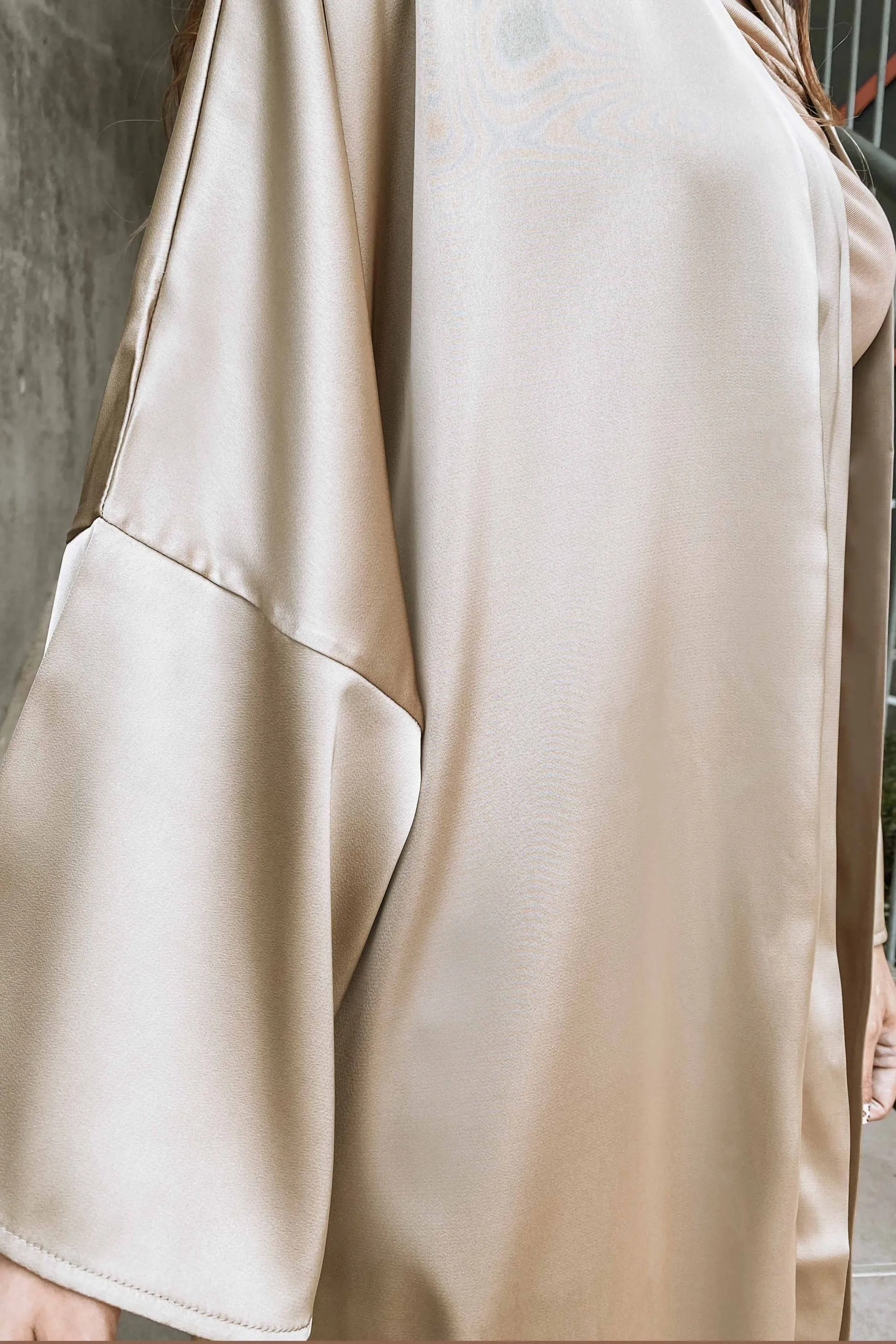 Benazir Satin Longline Cardigan in Taupe