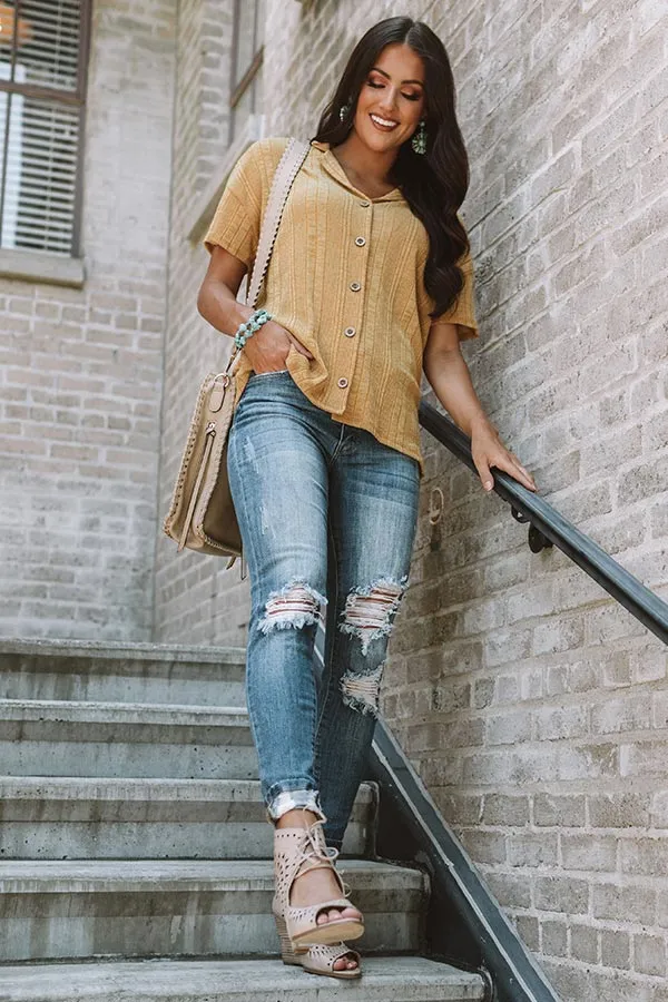 Better In Boston Button Up Top In Mustard