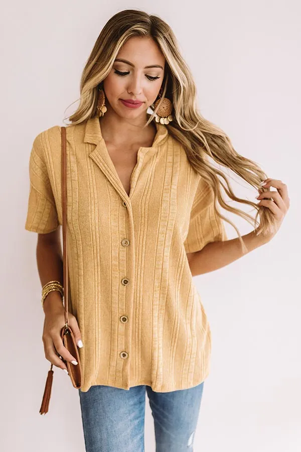 Better In Boston Button Up Top In Mustard