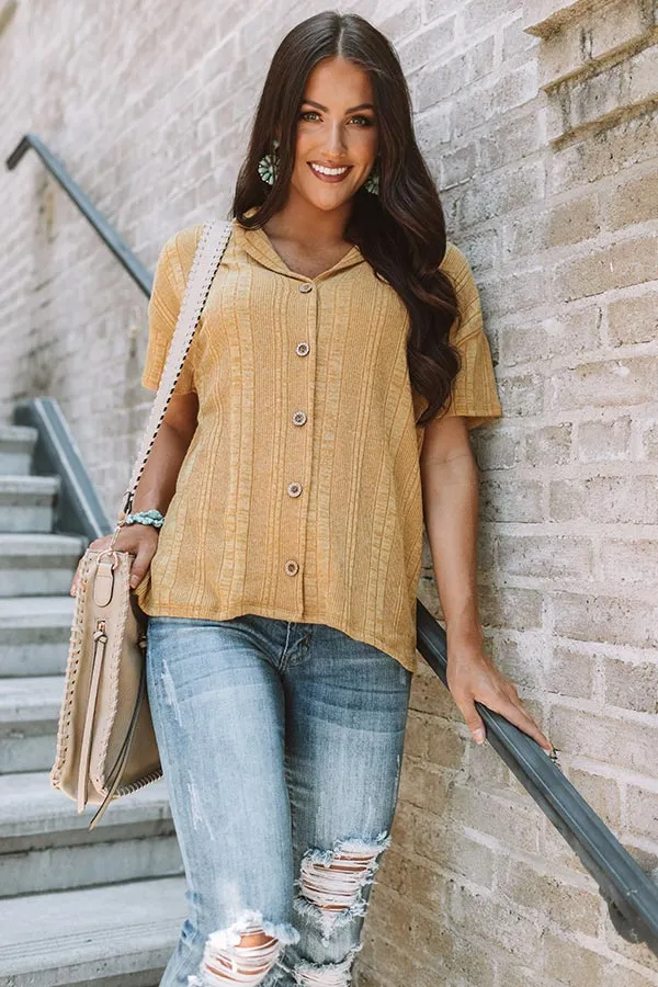 Better In Boston Button Up Top In Mustard