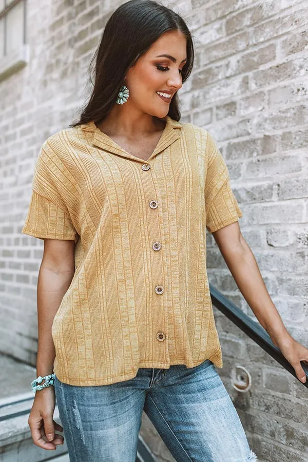 Better In Boston Button Up Top In Mustard