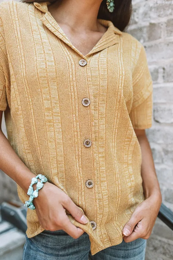 Better In Boston Button Up Top In Mustard