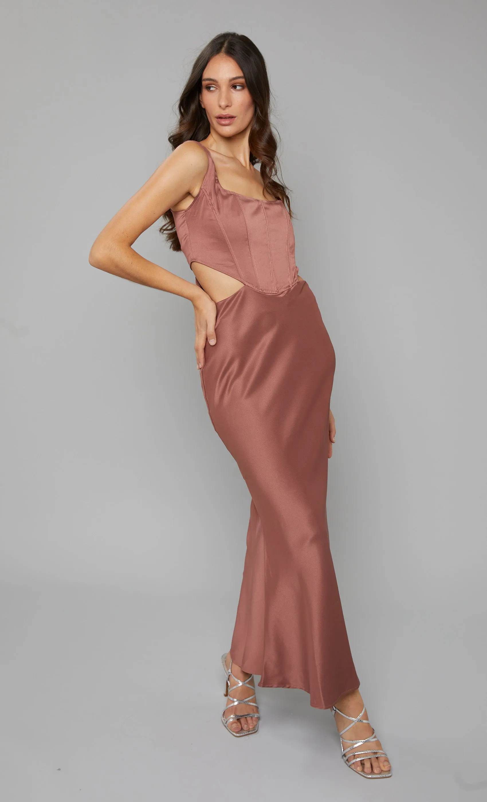 Blush Satin Cut-Out Corset Dress