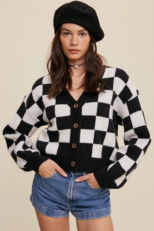 Bohemian Bold Gingham Sweater Weaved Crop Cardigan