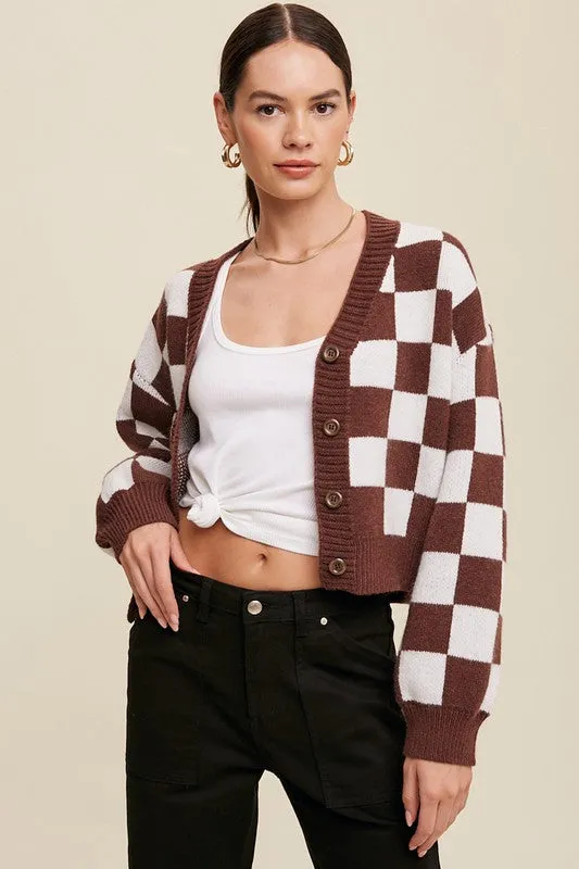 Bohemian Bold Gingham Sweater Weaved Crop Cardigan