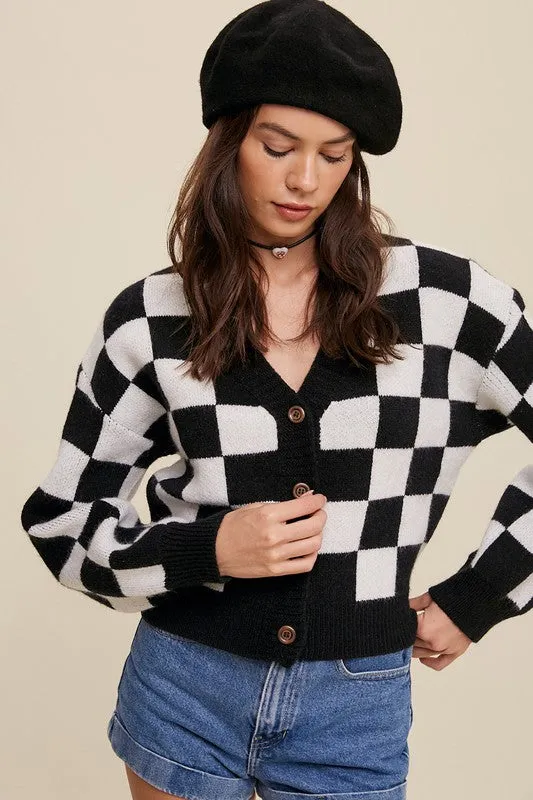 Bohemian Bold Gingham Sweater Weaved Crop Cardigan