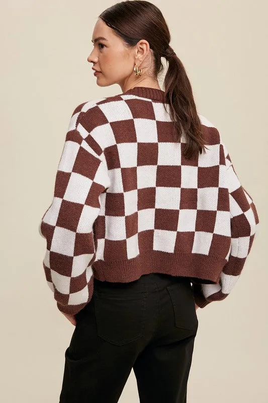 Bohemian Bold Gingham Sweater Weaved Crop Cardigan