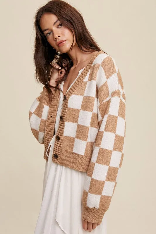 Bohemian Bold Gingham Sweater Weaved Crop Cardigan