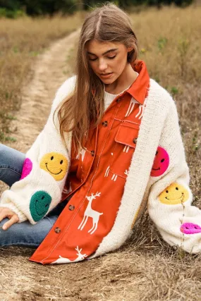 Bohemian Fuzzy Smile Long Bell Lantern Sleeve Knit Cardigan