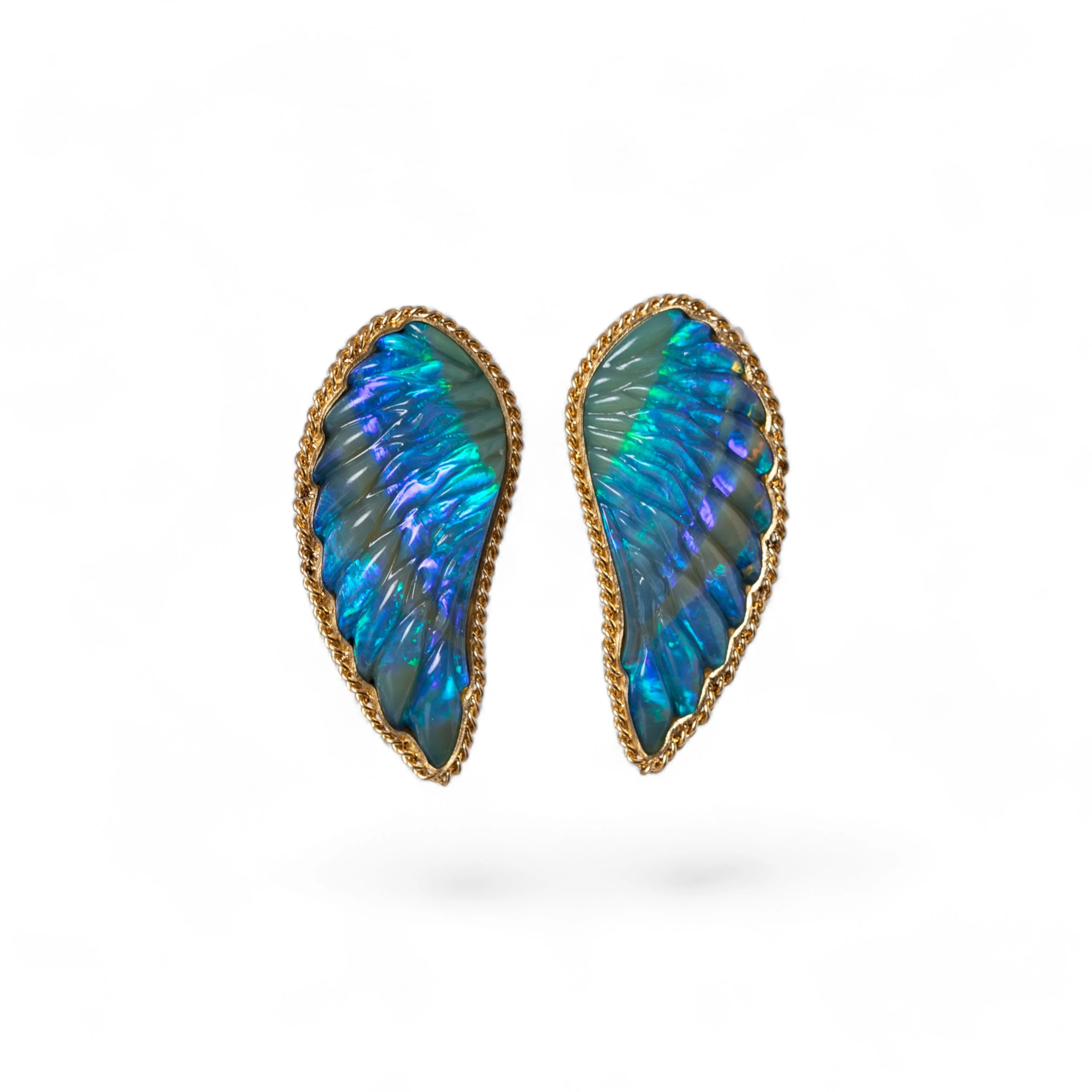 Carved Wing Opal Stud Earrings