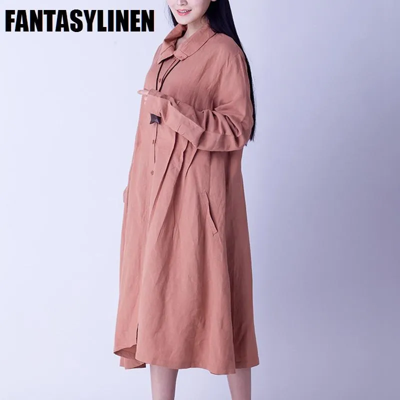 Causel Maxi Size Wind Coat Loose Cotton Linen Long Sleeve Coat Women Clothes W2605A