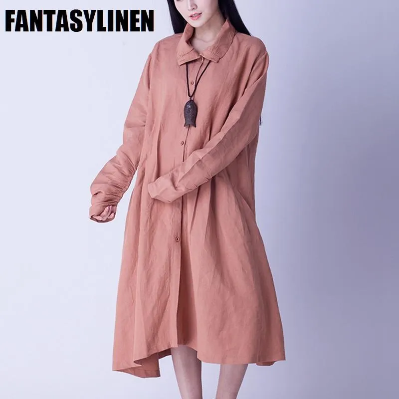 Causel Maxi Size Wind Coat Loose Cotton Linen Long Sleeve Coat Women Clothes W2605A