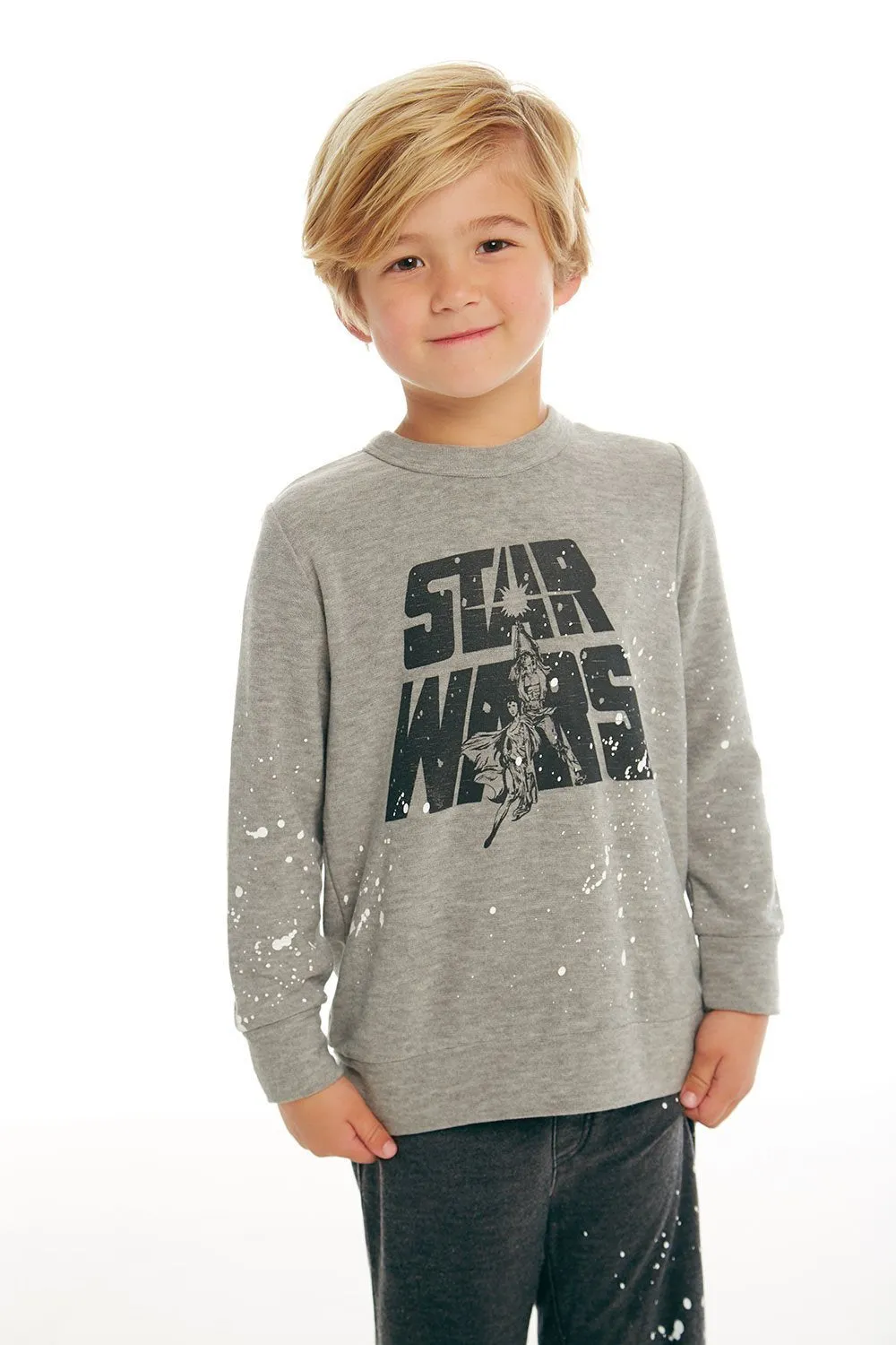 CHASER KIDS - Boys Cozy Knit Long Sleeve Crew Neck Pullover Sweater in Heather Grey