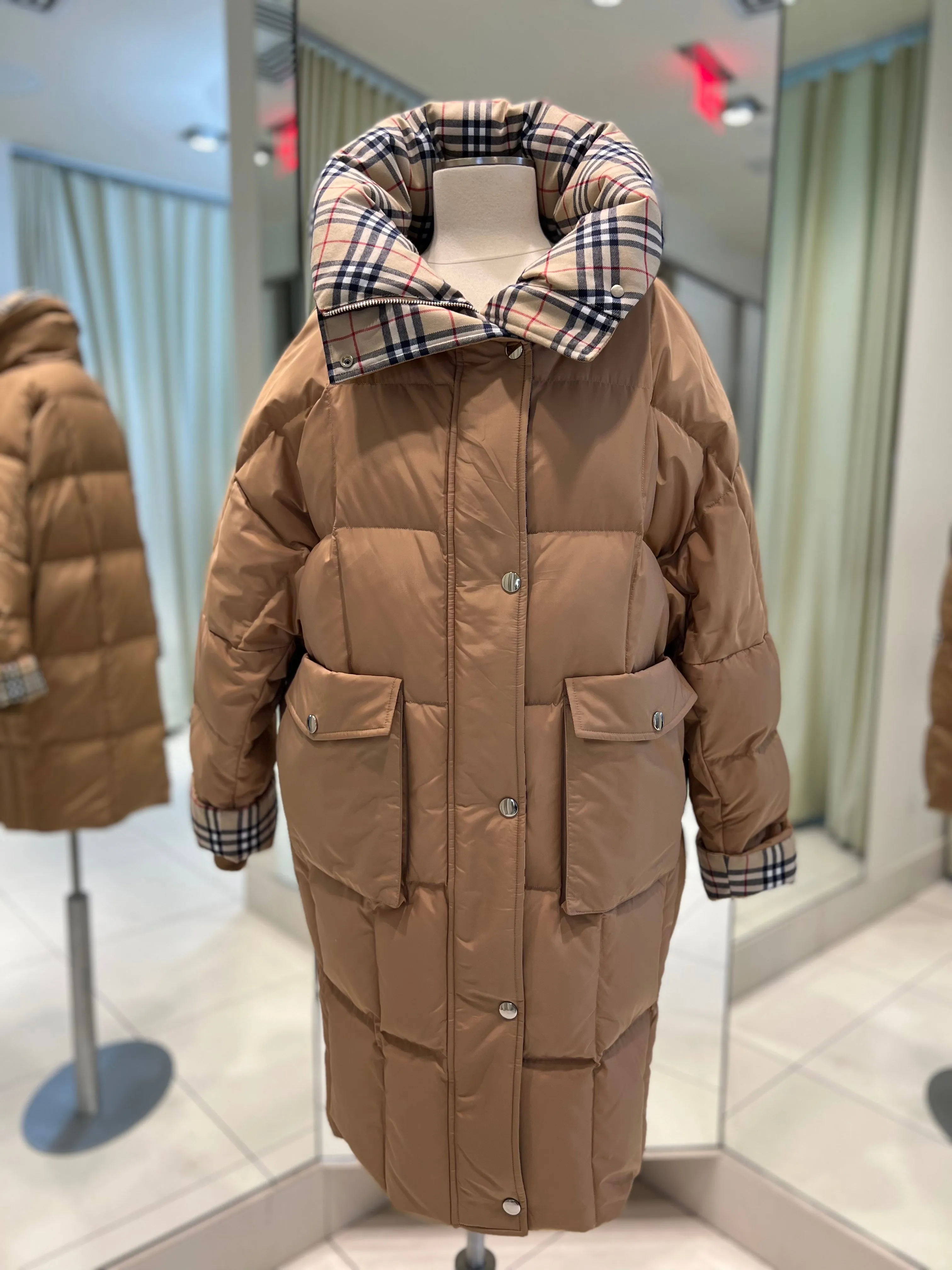 Chiara Plaid Accent Premium Down Coat