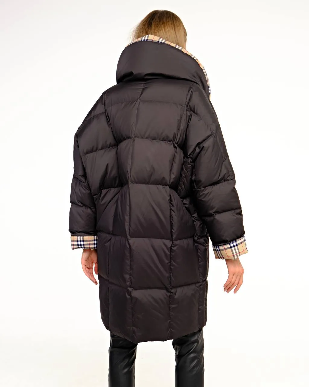 Chiara Plaid Accent Premium Down Coat