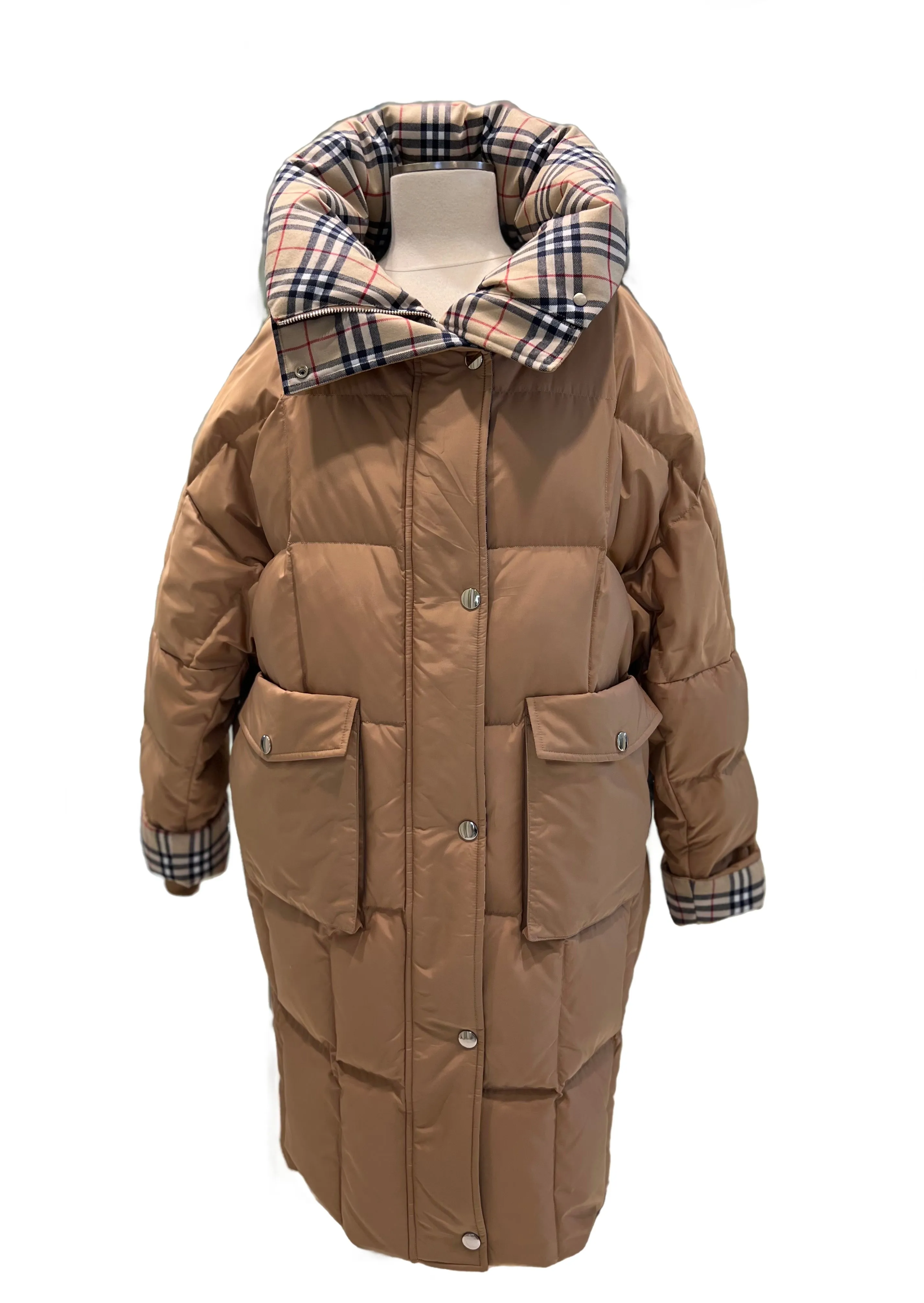 Chiara Plaid Accent Premium Down Coat