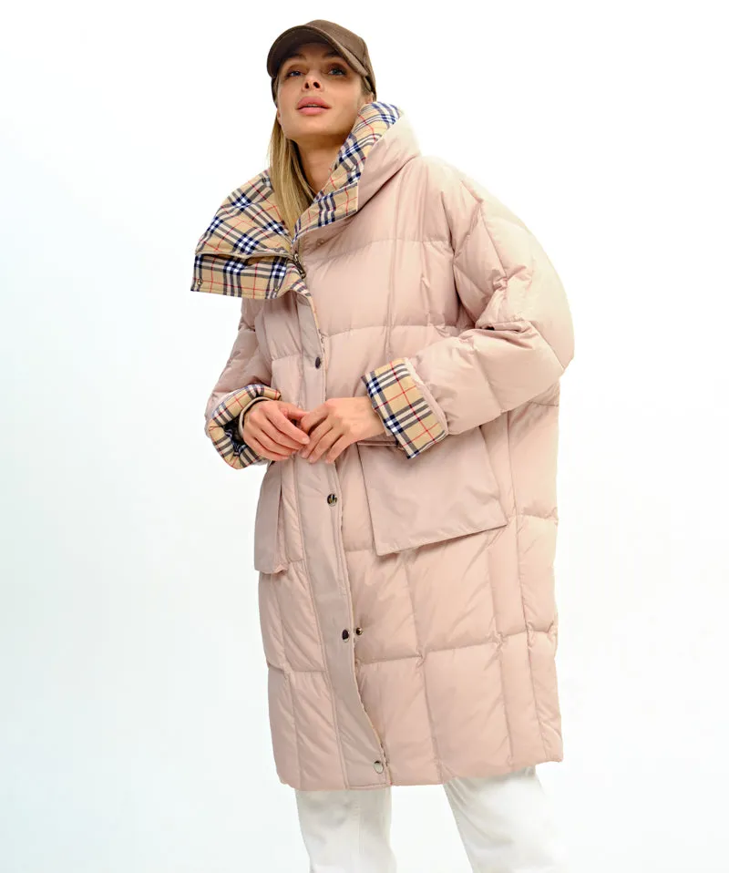 Chiara Plaid Accent Premium Down Coat