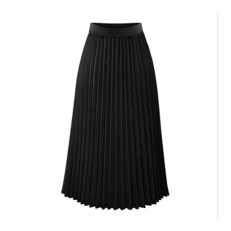 Classic Flowy Chiffon Pleated Midi Skirt Long Length