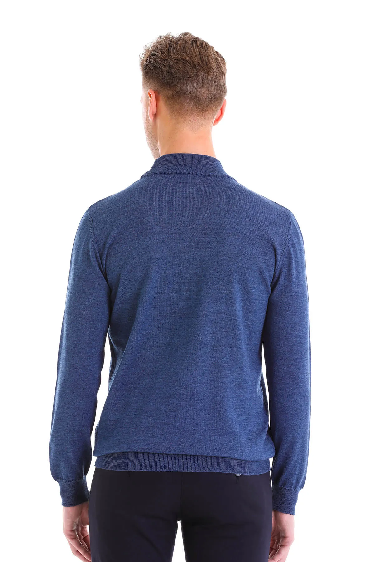 Comfort Fit Wool Blend Blue Mel Mock Neck Sweater