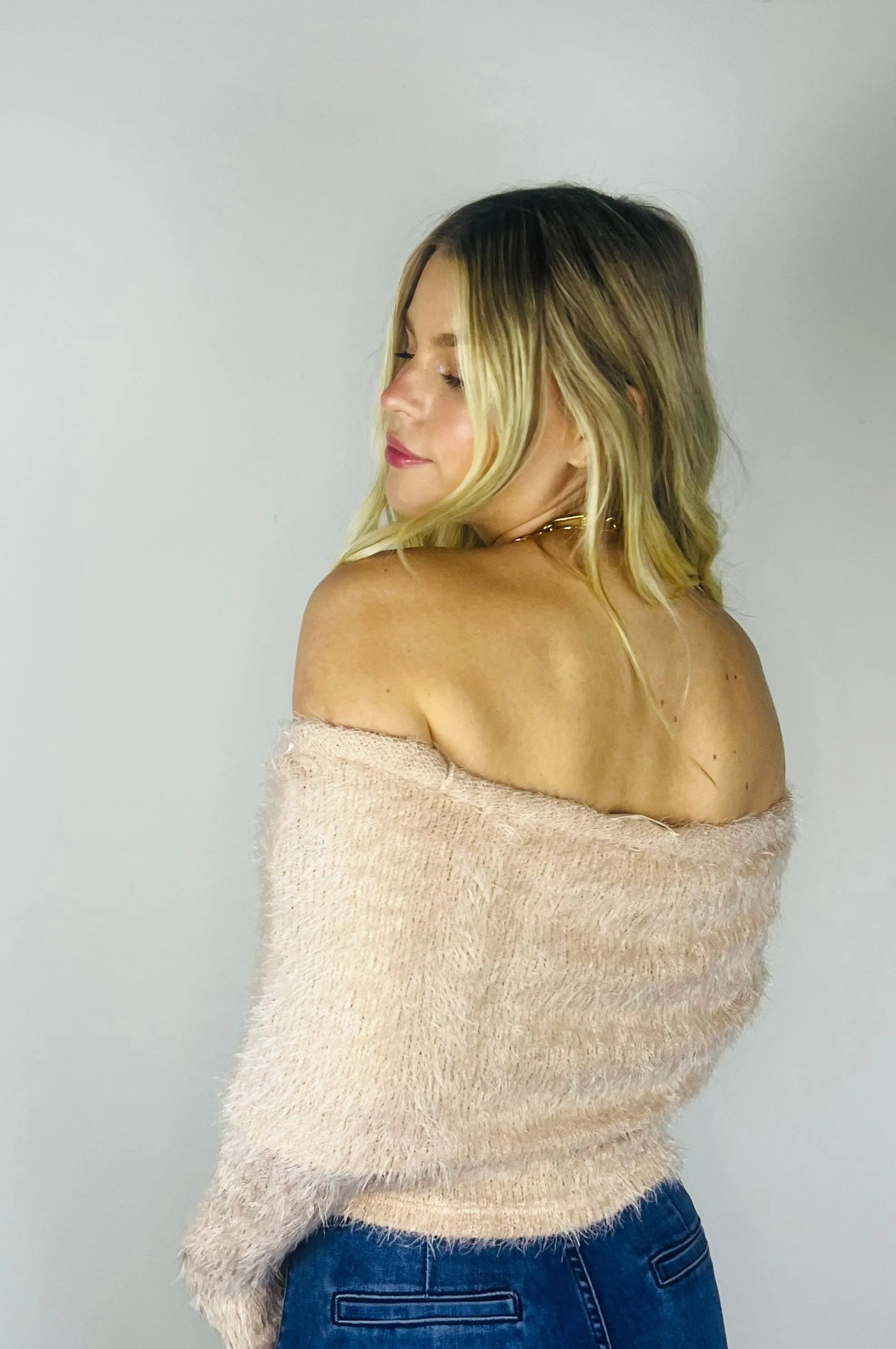 Cotton Candy Off the Shoulder Sweater Dusty Pink