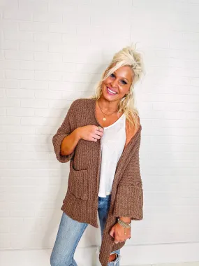 Cream of the Crop Open Front Cardigan-- Cocoa