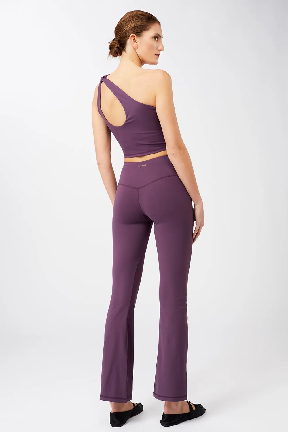 Cropped Shoulder Top   Flared Sports Pants (Purple Passion)