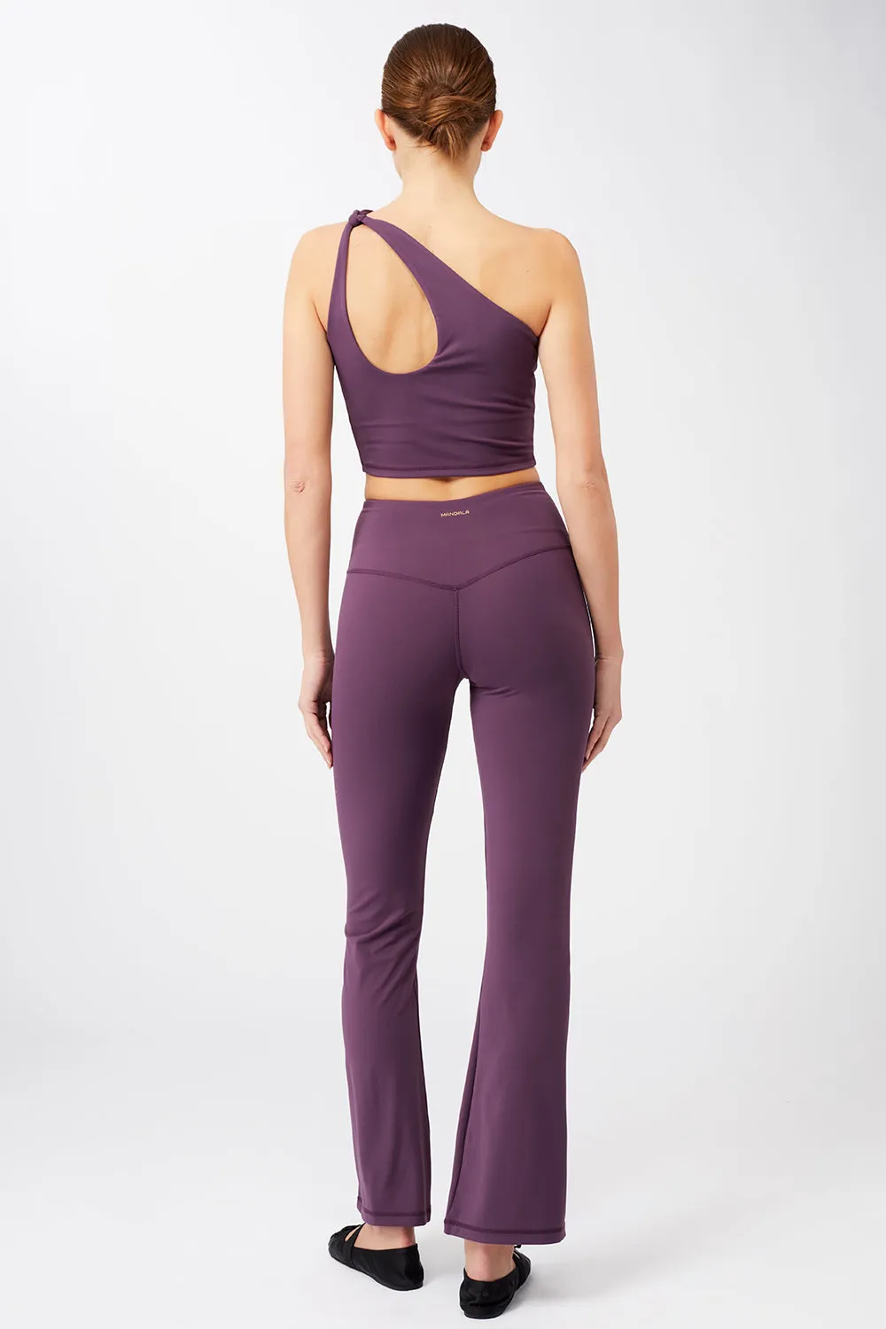 Cropped Shoulder Top   Flared Sports Pants (Purple Passion)