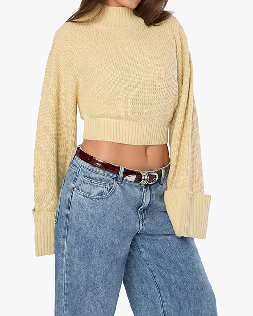 Cropped Turtle Neck Sweater Wheat