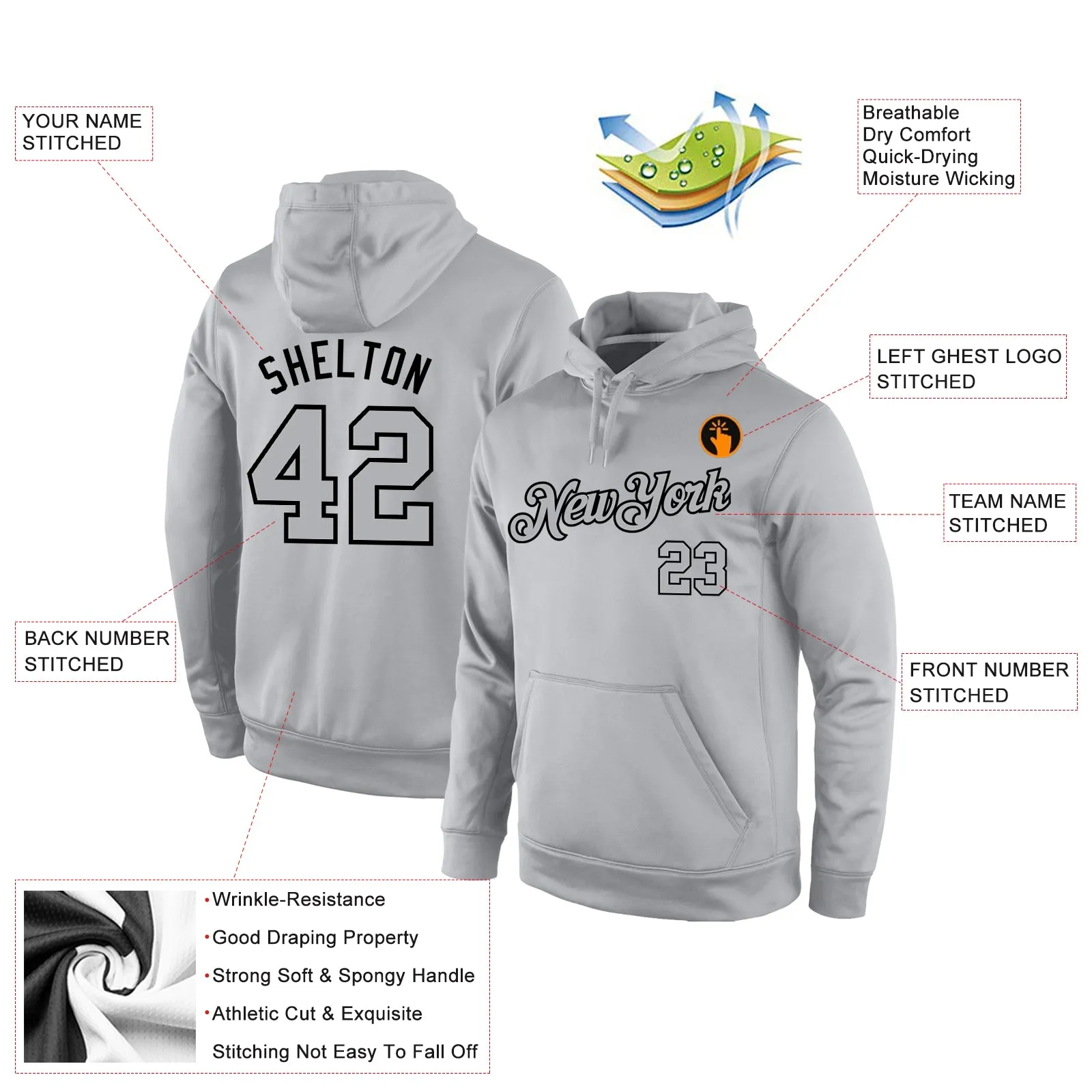 Custom Stitched Gray Gray-Black Sports Pullover Sweatshirt Hoodie