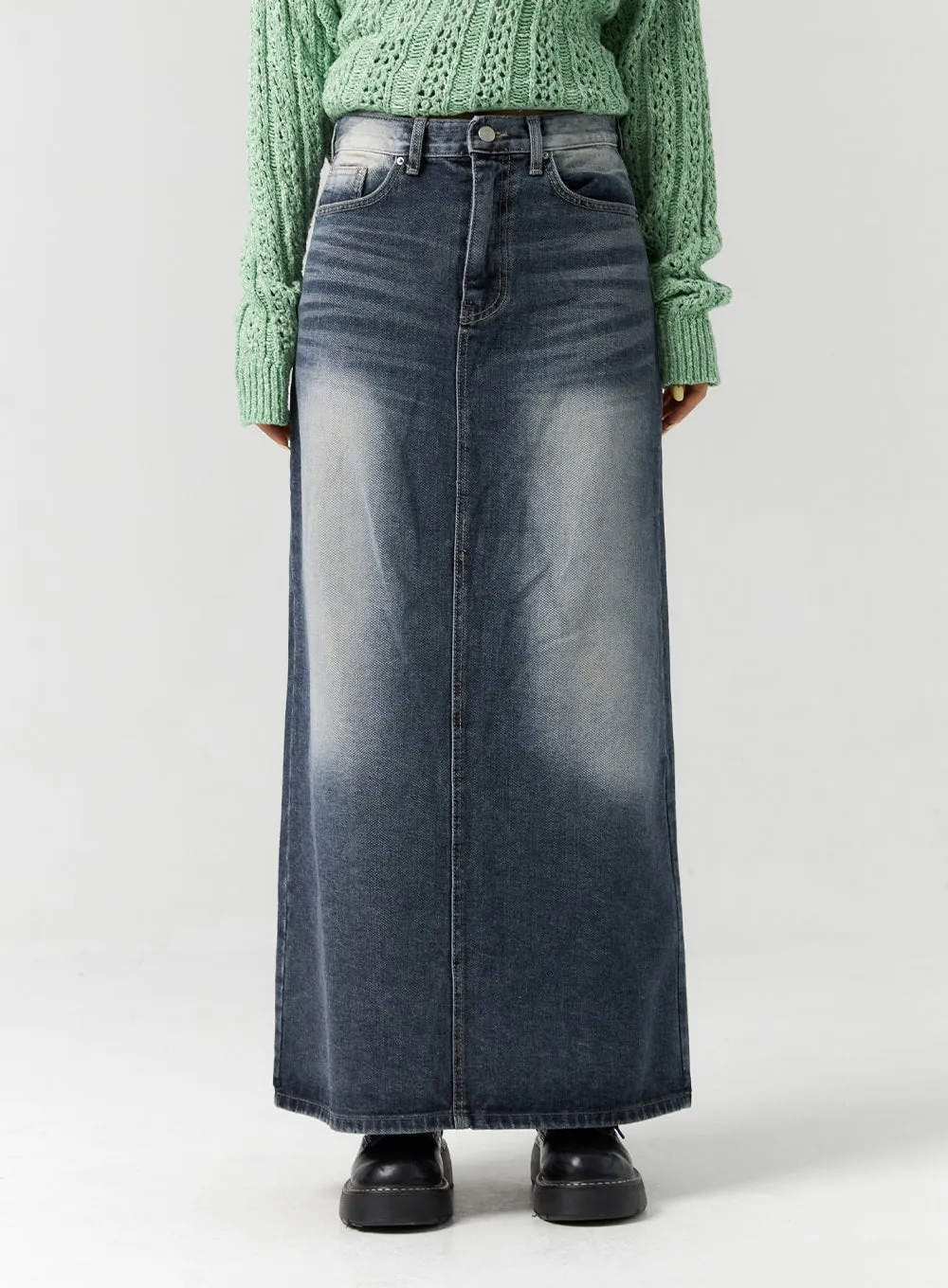 Dark Wash Denim Maxi Skirt CS311