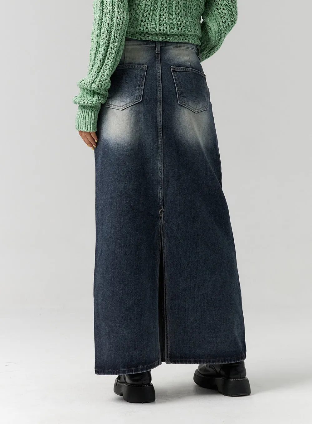 Dark Wash Denim Maxi Skirt CS311