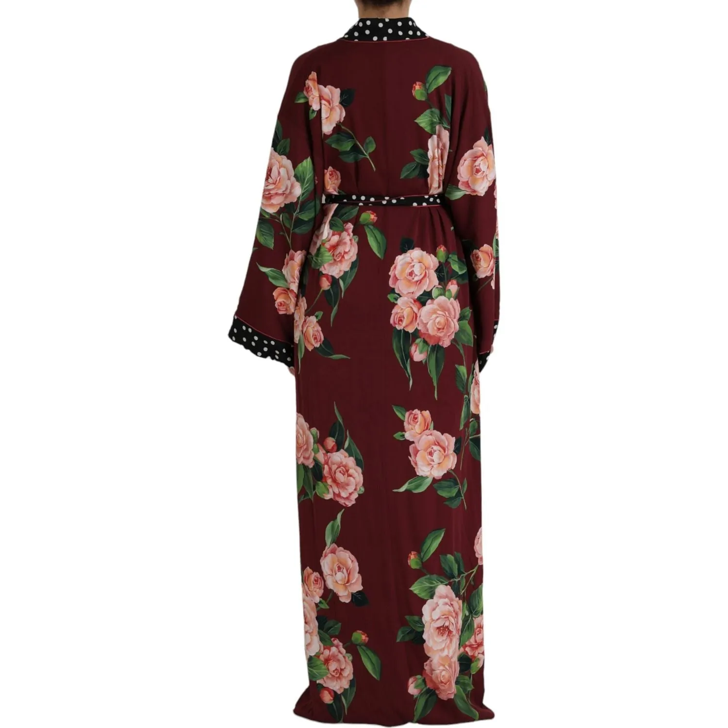 Dolce & Gabbana Bordeaux Floral Maxi Kaftan Crepe Robe Dress